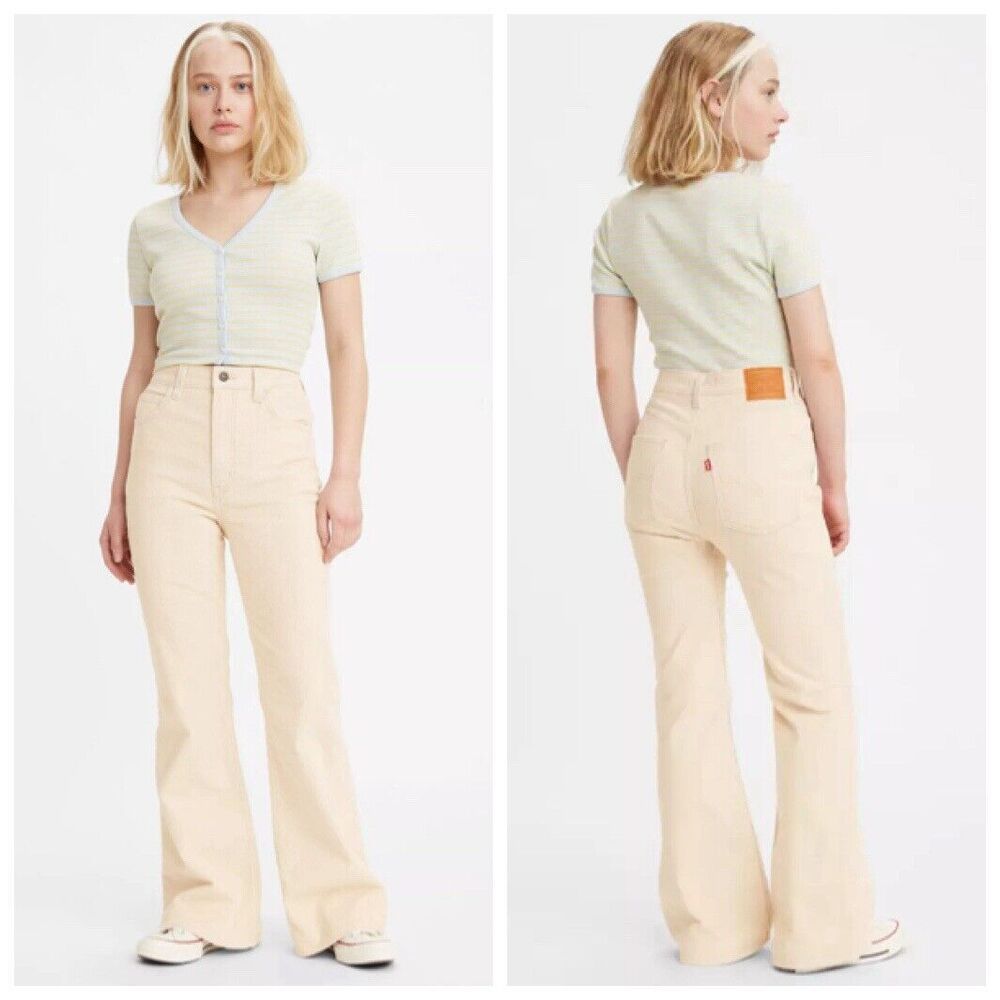 Levis Premium 70s High Rise Flare Jeans Women's 29 Off White Corduroy Retro Chic